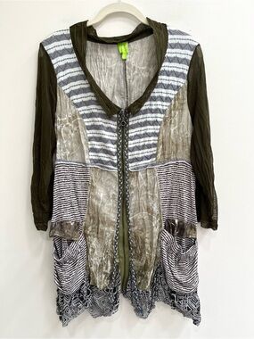 Adam Jacobs lightweight full zip cardigan mixed media Lagenlook arty fun unique